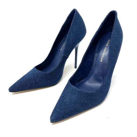 Good American Emma Denim Heel Size 9 Blue Denim 002 GSH009-X - Picture 1 of 15